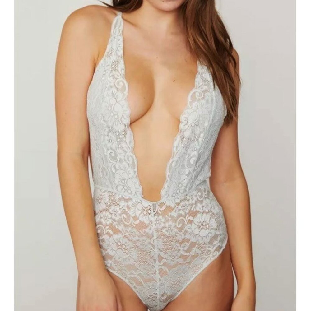 *50off3* NWT We Are HAH Comin' In Haht Stretch Lace Bodysuit M Something Blue - Picture 3 of 7